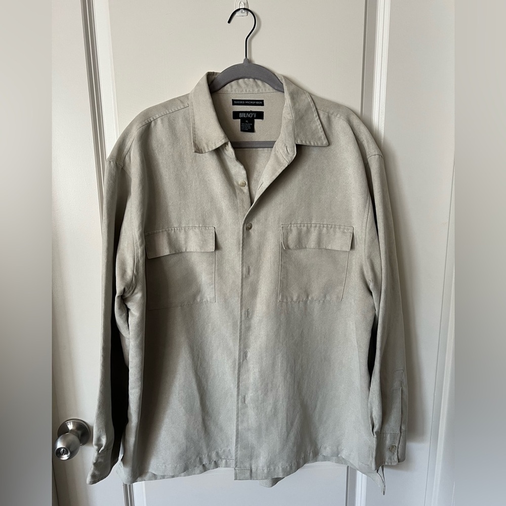 Men's Beige Suede Button-Up Jacket